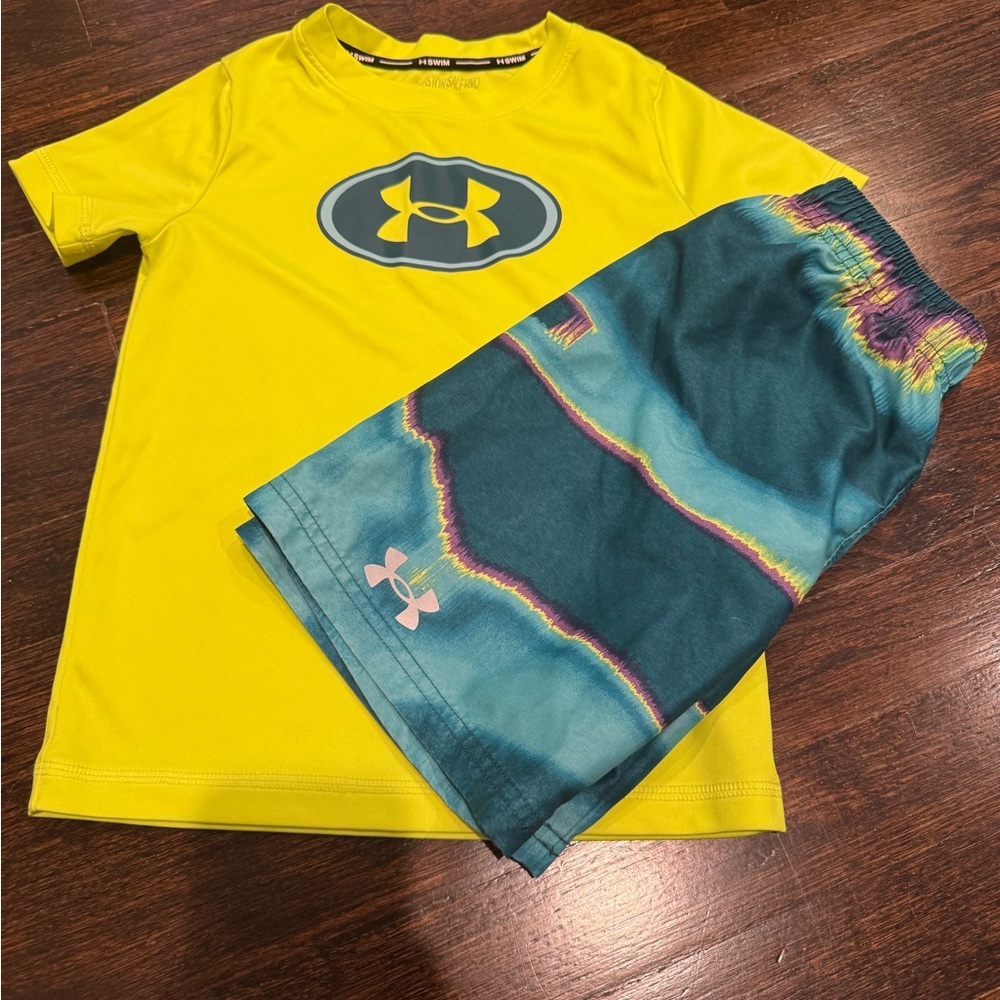 Under Armour Swim Set - Neon Yellow Top and Teal Shorts - 5